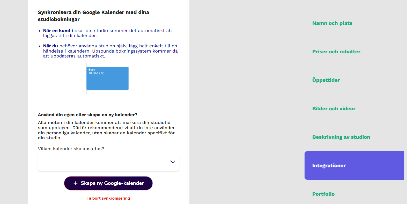 Upsound Google Calendar